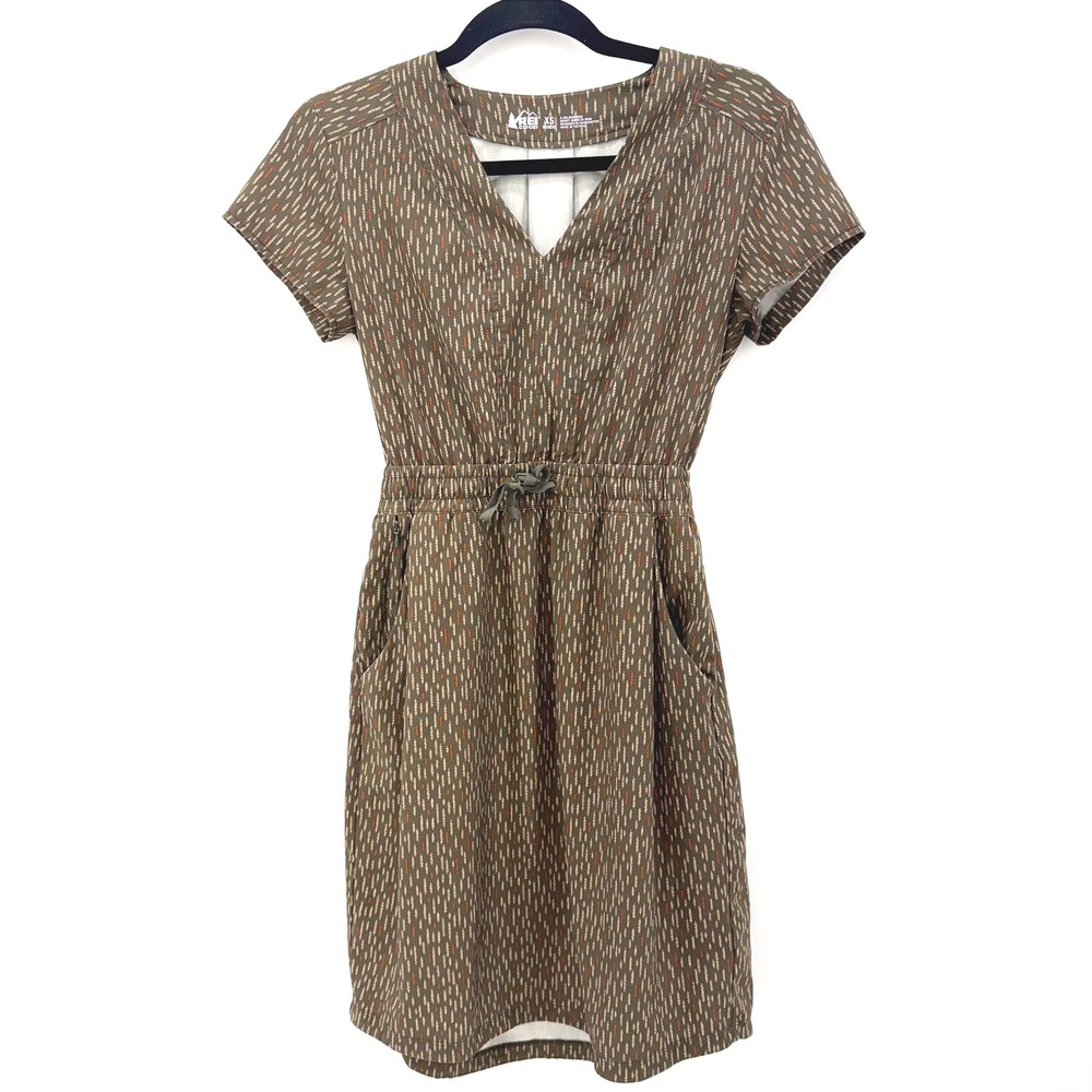REI‎ Co-op Aoraki Dress XS Olive Cinch Waist Pockets Hiking Outdoor Gorpcore